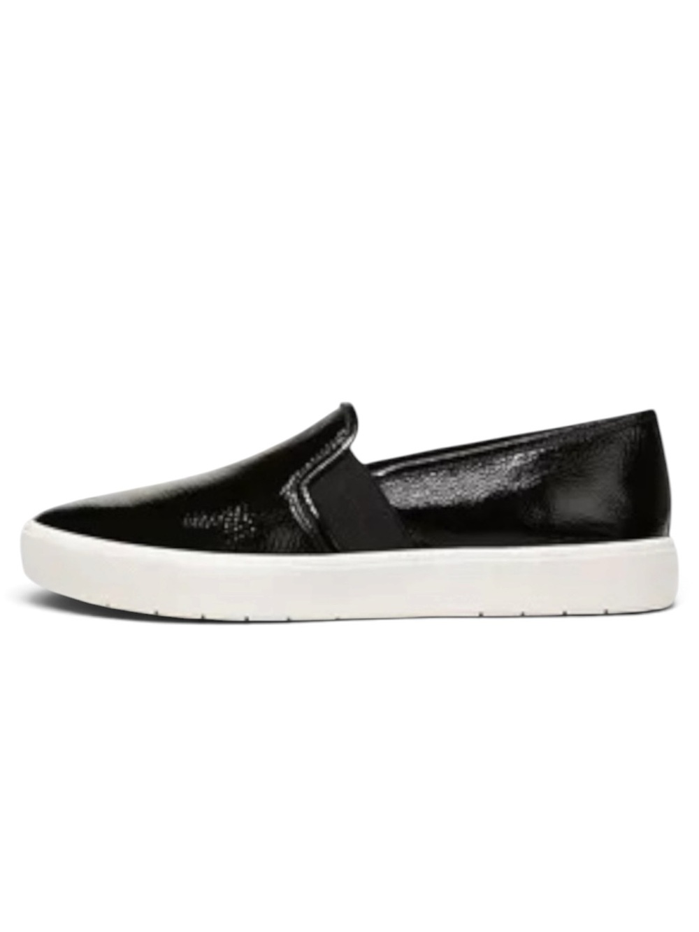 Vince Black Patent Slip-On Sneakers with White Sole